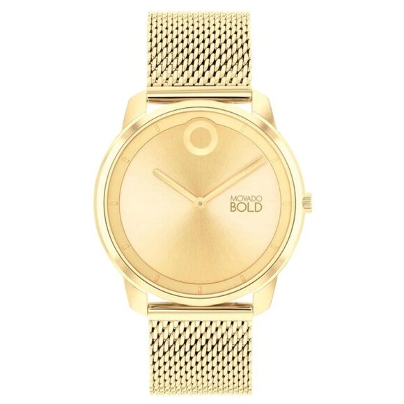 MOVADO BOLD 3601015 TREND ELEMENT GOLD DIAL GOLD STAINLESS BRACELET MENS WATCH